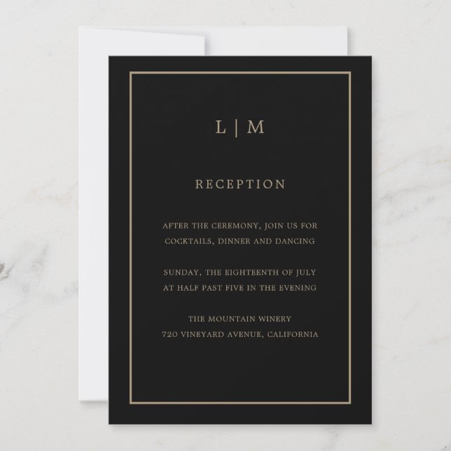 Invitation Monogramme minimal d'or noir Simple mariage élégan (Devant)