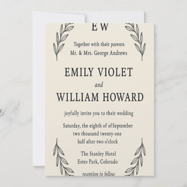 Invitation Monogramme minimaliste" (Devant)