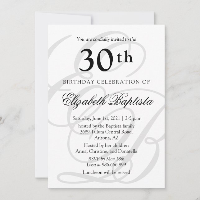 Invitation Monogramme Minimaliste 30ème anniversaire (Devant)