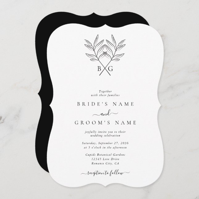 Invitation Monogramme minimaliste botanique rustique Mariage (Devant / Derrière)
