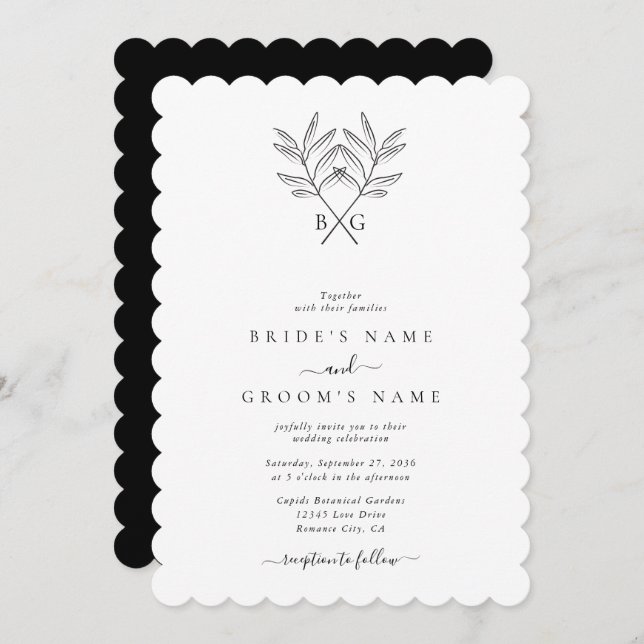Invitation Monogramme minimaliste botanique rustique Mariage (Devant / Derrière)