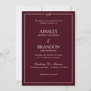 Invitation Monogramme Minimaliste Classique Bordeaux et Ivoir