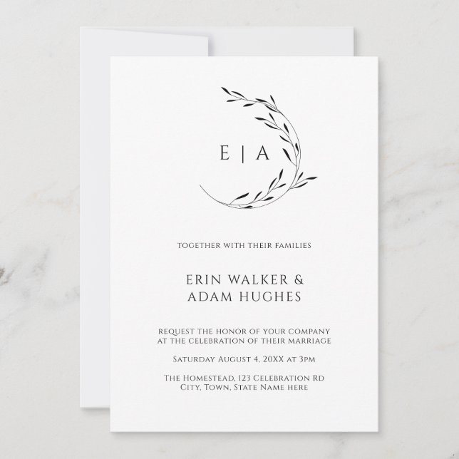 Invitation Monogramme minimaliste de couronne simple Mariage  (Devant)