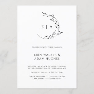 Invitation Monogramme minimaliste de couronne simple Mariage 