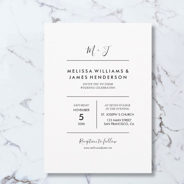 Invitation Monogramme minimaliste manuscrit photo Mariage (Créateur téléchargé)