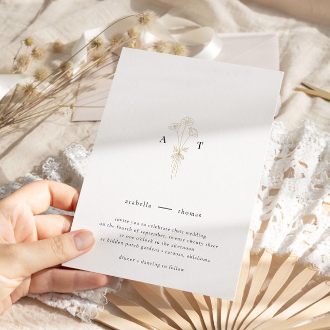 Invitation Monogramme minimaliste Mariage botanique (Modern, minimal clean sharp lines - an elegant wedding stationery choice.)