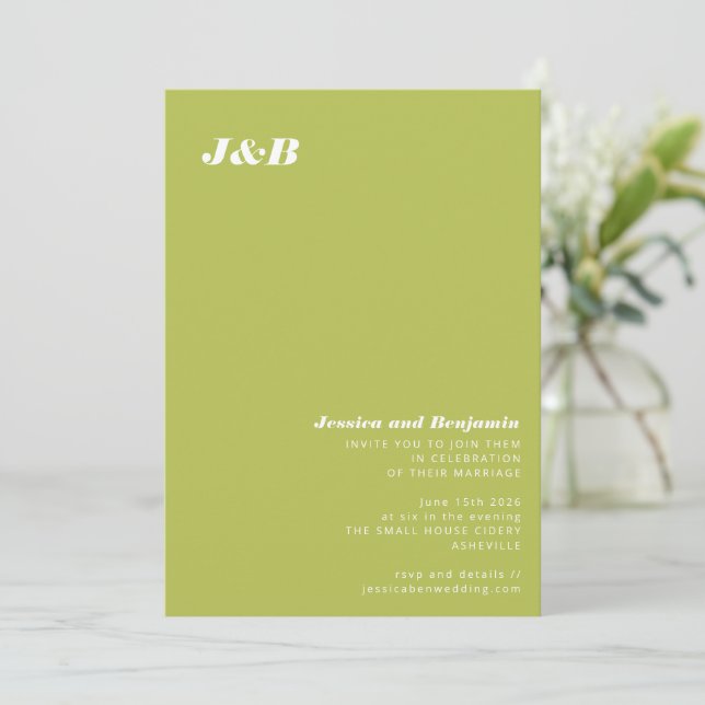 Invitation Monogramme minimaliste Mariage de chartreuse (Debout devant)