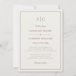 Invitation Monogramme minimaliste Mariage moderne Crème Brown