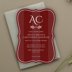 Invitation Monogramme minimaliste Mariage rouge en bois de ro