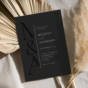 Invitation Monogramme minimaliste Matte noir Mariage moderne