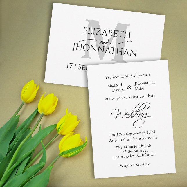 Invitation Monogramme minimaliste moderne Mariage gris (Créateur téléchargé)