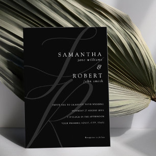 Invitation Monogramme minimaliste moderne Mariage noir et bla
