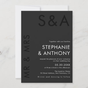 Invitation Monogramme minimaliste moderne Mariage noir et bla