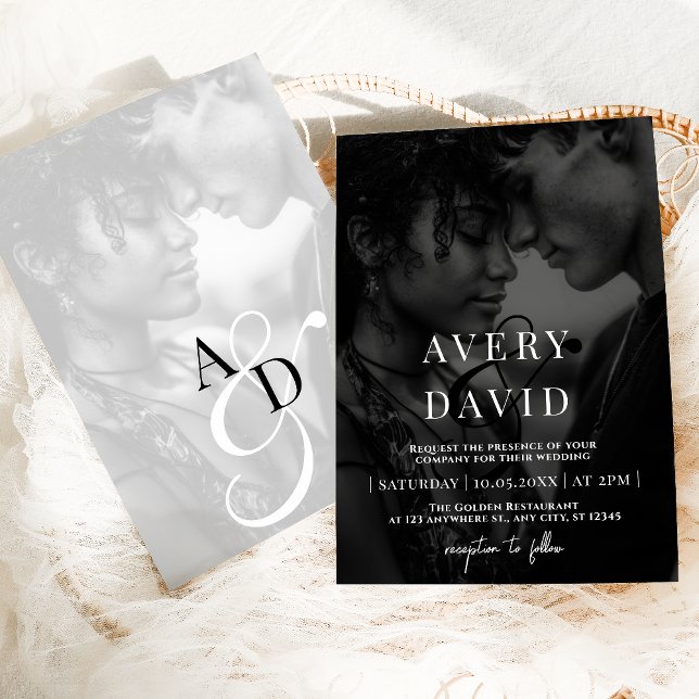 Invitation Monogramme minimaliste moderne Mariage noir photo (Créateur téléchargé)