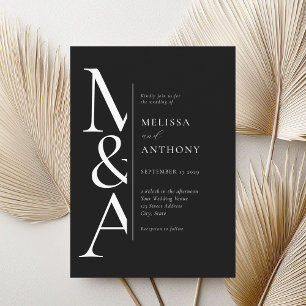 Invitation Monogramme minimaliste noir et blanc Mariage moder