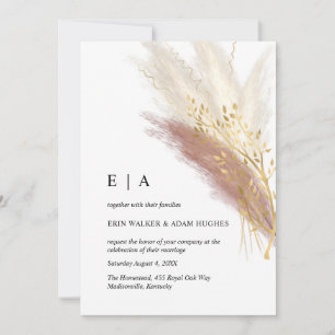 Invitation Monogramme minimaliste Pampa Gold Boho