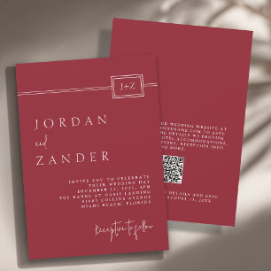 Invitation Monogramme minimaliste rouge moderne Mariage QR Co