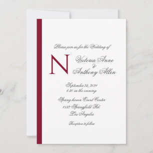 Invitation Monogramme moderne Bourgogne Simple Mariage budgét