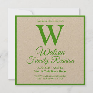 Invitation Monogramme moderne Grandes vertes Retrouvailles fa