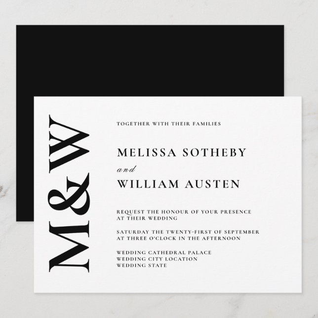 Invitation Monogramme moderne Gras noir et blanc Mariage (Devant / Derrière)