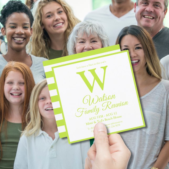 Invitation Monogramme Moderne Lime Green Stripes Retrouvaille (Créateur téléchargé)