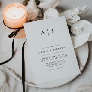 Invitation Monogramme moderne Mariage noir et blanc