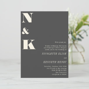 Invitation Monogramme moderne minimaliste Mariage noir gras
