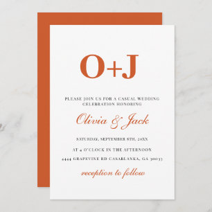 Invitation Monogramme moderne Orange minimaliste Mariage Déco