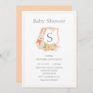 Invitation Monogramme moderne Peach Crest Bunny Baby