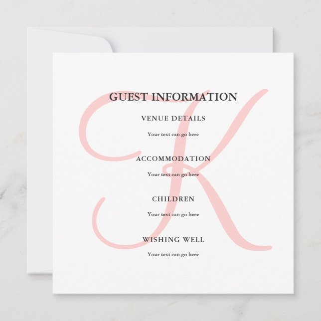 Invitation Monogramme moderne personnalisé en rose Informatio (Devant)