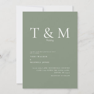 Invitation Monogramme moderne Sage Pas de parents Mariage