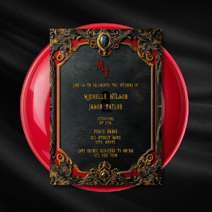 Invitation Monogramme moderne Tarot gothique noir et or