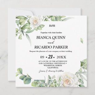 Invitation Monogramme moderne vert eucalyptus Carré Mariage