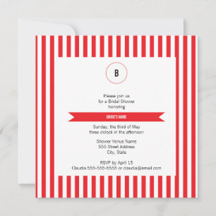 Invitation Monogramme Motif  des rayures rouge et blanche