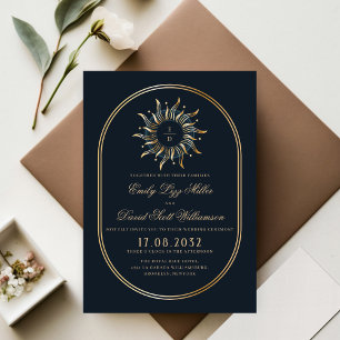 Invitation Monogramme mystique bleu or de la marine céleste