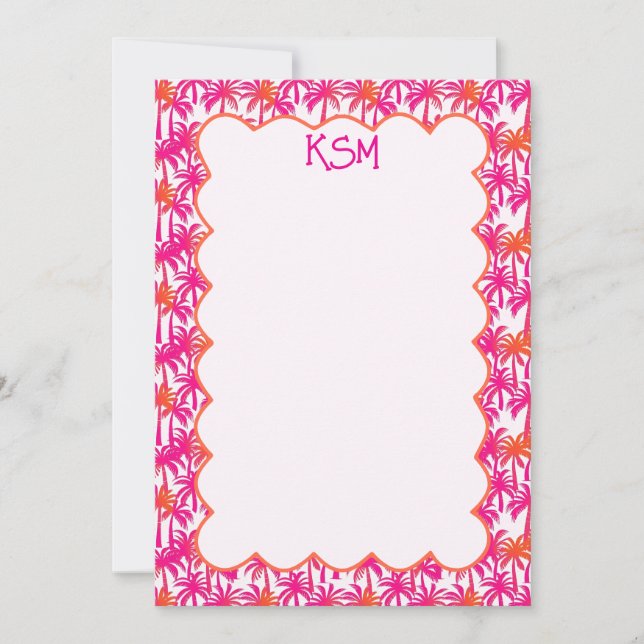 Invitation Monogramme Neon rose Orange Palmier Ibiza (Devant)