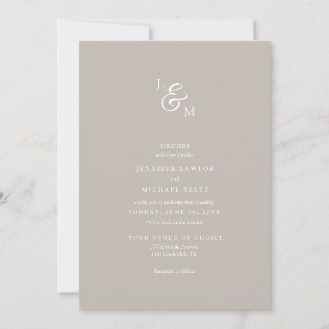 Invitation Monogramme neutre minimaliste équitable Mariage (Devant)