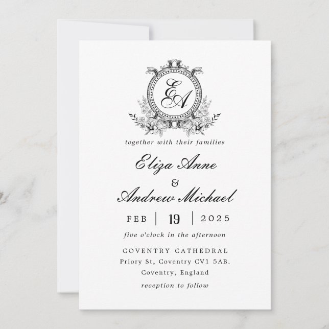 Invitation Monogramme noir blanc en poitrine (Devant)