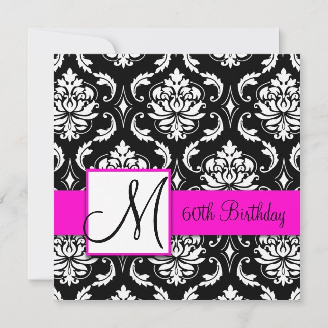Invitation Monogramme noir Damask rose 60e anniversaire Invit (Devant)