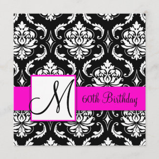 Invitation Monogramme noir Damask rose 60e anniversaire Invit