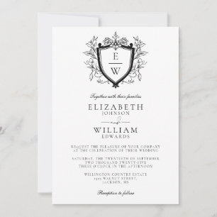 Invitation Monogramme noir et blanc Cimier Code QR Mariage