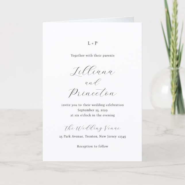 Invitation Monogramme noir et blanc classique Élégant mariage (Devant)