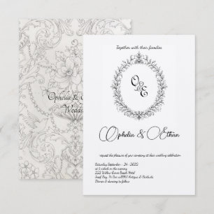 Invitation Monogramme noir et blanc mariage de crête victorie