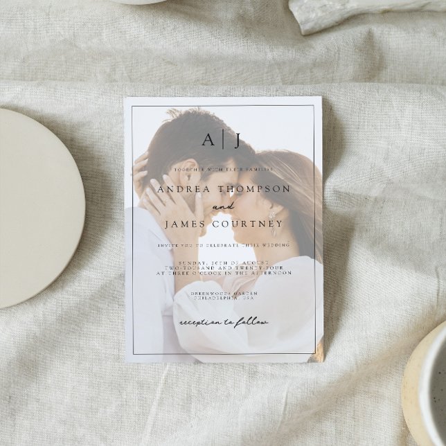 Invitation Monogramme noir et blanc Mariage de superposition  (Créateur téléchargé)