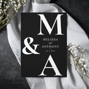 Invitation Monogramme noir et blanc moderne Mariage minimalis
