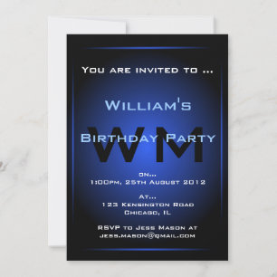 Invitation Monogramme noir et bleu brillant Sci-fi - Invitati