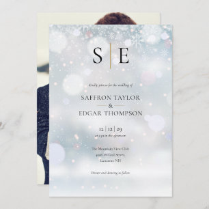 Invitation Monogramme noir et or Photo Mariage hivernal