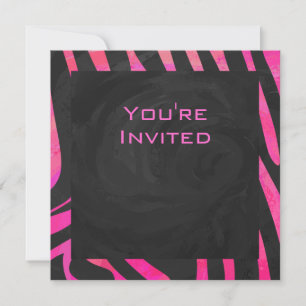 Invitation Monogramme noir et rose chaud Zebra Design