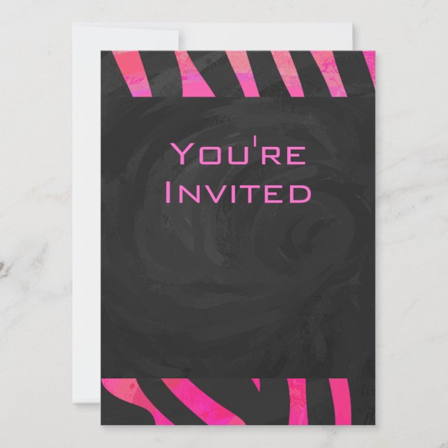 Invitation Monogramme noir et rose chaud Zebra Design (Devant)
