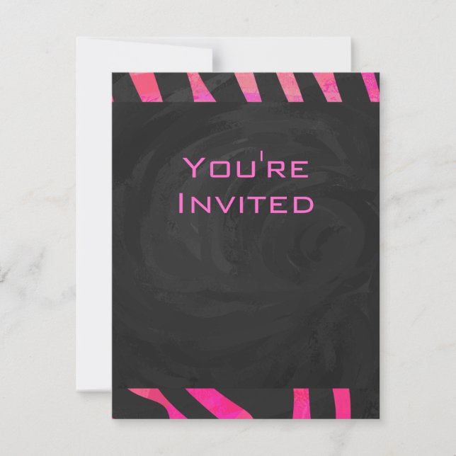 Invitation Monogramme noir et rose chaud Zebra Design (Devant)